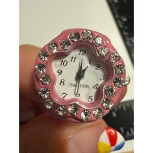 Charlie Girl Pink Enamel Flower Rhinestone Ring Watch Expansion Band Y2K Kitsch